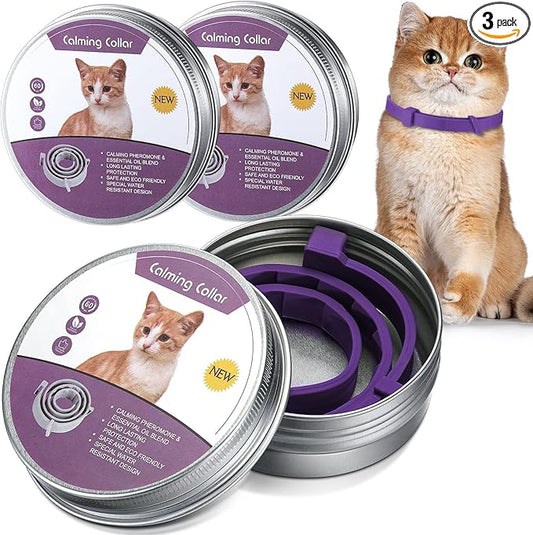 Qualirey 3 Pcs Cat Adjustable Calming Collar, Reduce Anxiety Cat Collars for Pets, Calm Collar Pacify Kitten, Suitable for Small, Medium and Large Cats, 15 Inches (Purple)