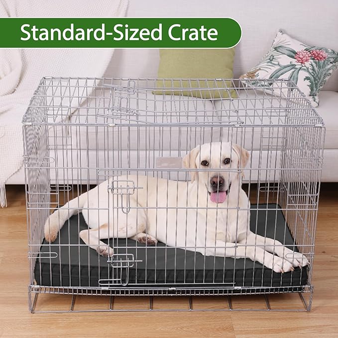 Vonabem Outdoor Dog Bed Waterproof Washable, XL Large Crate Bed 42 inch, Cooling Wipeable Leather Pet beds Foam Orthopedic,Durable Anti-Slip Kennel Pad with Removable Cover Reversible, 41"x27" Black