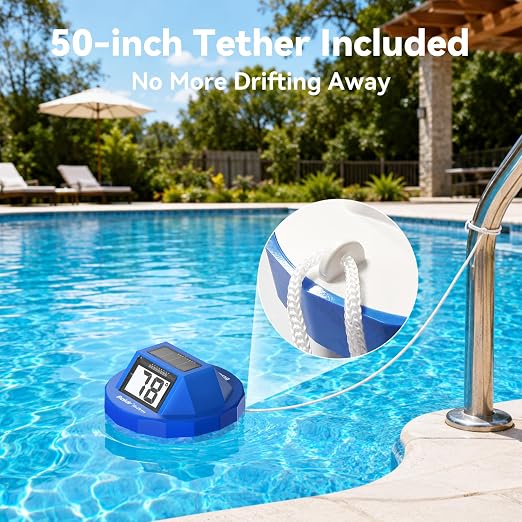 Pool Thermometer Digital Floating, Swimming Pool Water Temperature Sensor, 2026 New Upgrade | Solar Powered | Easy Read | High Precision | Anti-Fog, for Hot Tub, Spa & Ice Bath