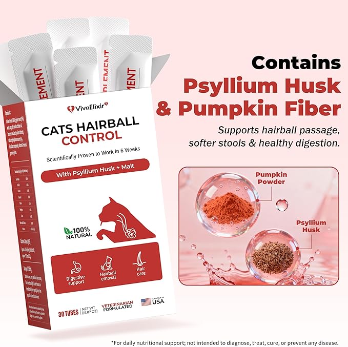 Hairball Treatment for Cats & Hairball Control Relief, Cat Digestive Support Gel Treats –Psyllium Husk & Malt – Helps Improve Digestion, Protects Gastrointestinal Health, Hairball Removal