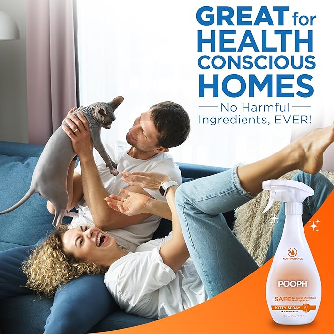 POOPH Kitty Odor Eliminator Spray 32oz Fragrance Free Cat Odor Remover for Urine Poop Pee Litter Box Deodorizer for Furniture Bedding and Carpet