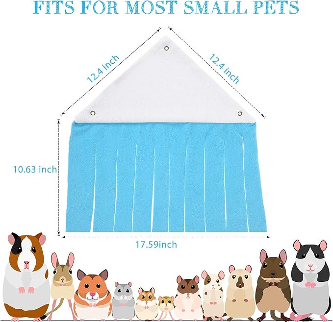 Shappy 2 Pcs Guinea Pig Hideout Hideaway Corner Fleece Toys Cage Accessories Cute Ferret Hammock for Ferrets Chinchillas Hedgehogs Small Pets(Grey with Blue, Grey with Green, Patternless)