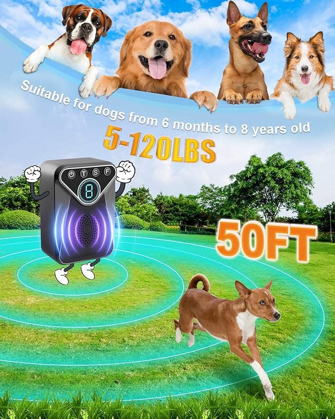 Anti Barking Device for Dogs - 9 Modes 33 FT Range Ultrasonic Anti Barking Deterrent, Rechargeable Bark Control Device, Dog Barking Deterrent Devices Barking Silencer for Indoor&Outdoor