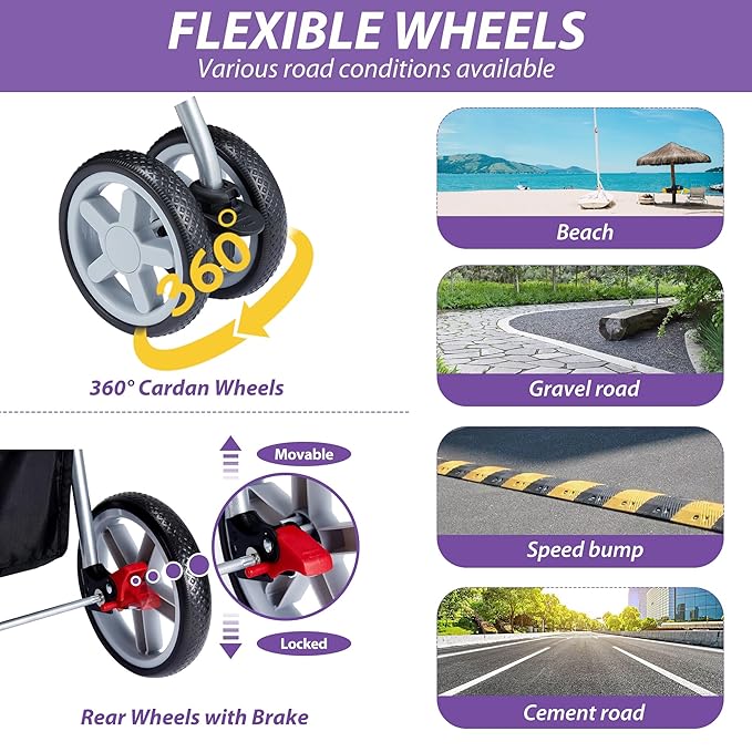 Unisakey 4 Wheels Pet Stroller for Small Medium Dogs Cats 10-33 lbs, Foldable Dog and Cat Stroller with Cup Holder & Storage Basket & Breathable Mesh, Pet Strolling Cart for All-Season, Purple