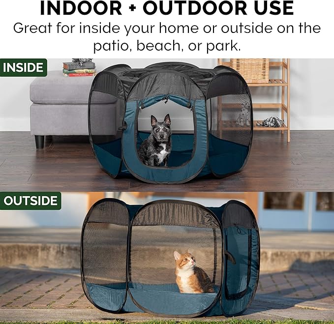 Furhaven Pop Up Playpen Pet Tent Playground - Sailor Blue, Medium
