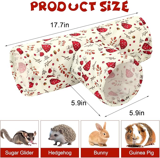 JarThenaAMCS Guinea Pig Tunnel 3 Way Washable Guinea Pig Hideout Foldable Rabbit Tunnel Red Beige Mushroom Small Animal Toy for Bunny Hamster Chinchilla Ferret Accessory