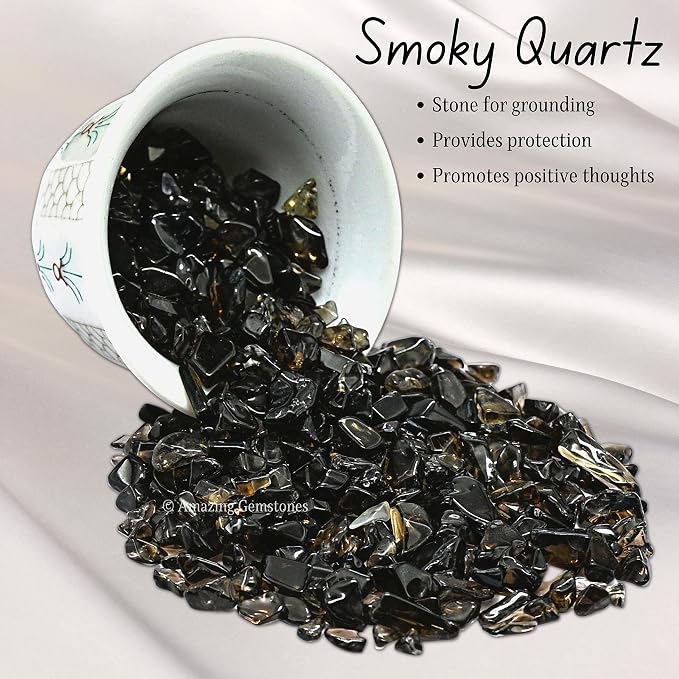 Smoky Quartz Crystal Chips Aquarium Gravel Rocks - Smoky Quartz Chips Bulk Fish Tank Gravel, Small Tumbled Stone Chips and Tiny Crystals for Decoration (Natural AAA Grade Gemstones)