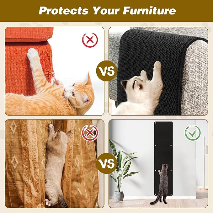 FHTONGE 71x15.8 Thickened Cat Wall Climbing Carpet with 16 Fixed Nails, Extra Large Tall Cat Scratch Pad for Wall, Wall Mounted Climbing Cat Scratcher for Furniture Couch Sofa Protector(Pure Black)