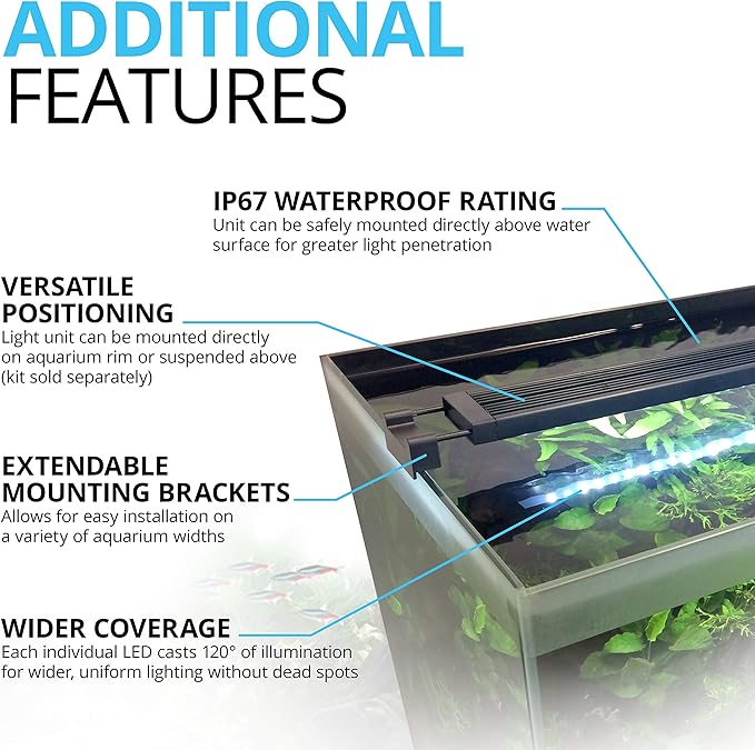 Fluval Aquasky 2.0 Bluetooth LED Aquarium Light – 18W, 24–36" | RGB + 6500K White | App Controlled with Weather & 24-Hour Light Cycle | IP67 Waterproof | Wide 120 Degree Light Spread