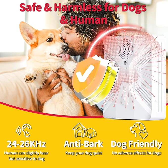 Anti Barking Device for Dogs, Rechargeable Ultrasonic Dog Barking Deterrent Devices with 3 Modes, 50Ft Waterproof Barking Dog Deterrent Bark Box for Outdoor & Indoor, Safe Barking Silencer for Dogs