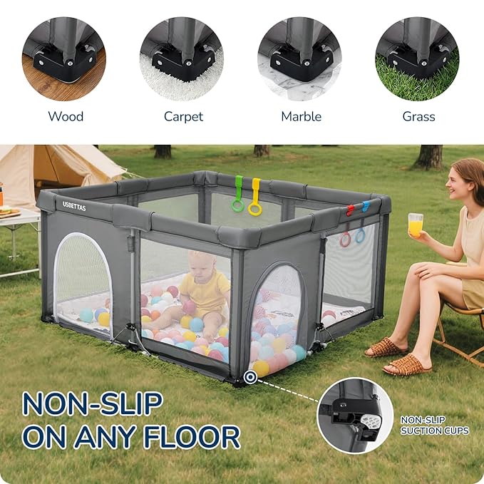 Foldable Baby Playpen, 1-Minute Setup, Lightweight Portable Playpen with Carry Bag, 50"x50" Indoor Outdoor Safty Play Yard for Babies & Toddlers, Dark Gray