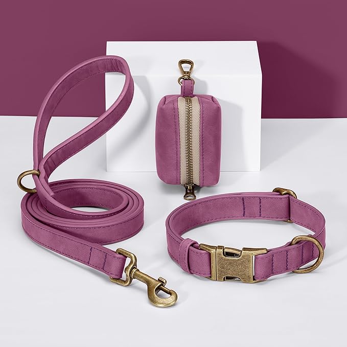 Didog Soft PU Leather Dog Collar, Stylish Quick Released Dog Collars for Medium Dogs, Easy Clean Adjustable Pet Collar for Daily Walking, Purple, M Fit 14-18" Neck