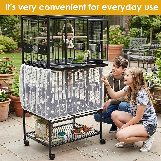 Universal Bird Cage Seed Catcher, Nylon Mesh Stretchy Skirt Bird Cage Net for Round Square Cages, Feather Debris Containment, Airy Soft Cover