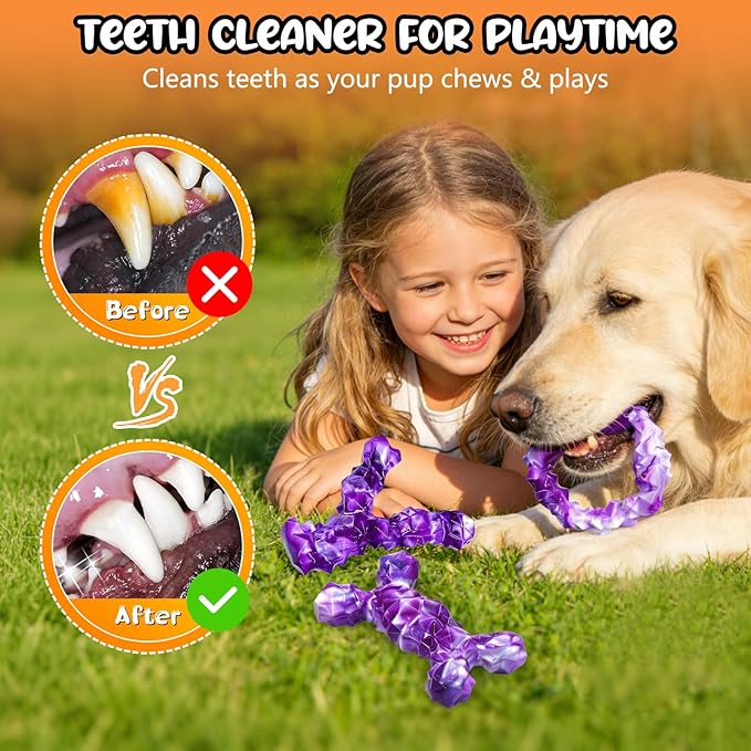 WOWBALA 3 Pack Dog Chew Toys for Aggressive Chewers,Indestructible Dog Toy for Medium Large Dogs, Chew Toys to Keep Dogs Busy,Super Chewer with Tough Nylon, Reduce Boredom & Anxiety（Bacon Flavored）