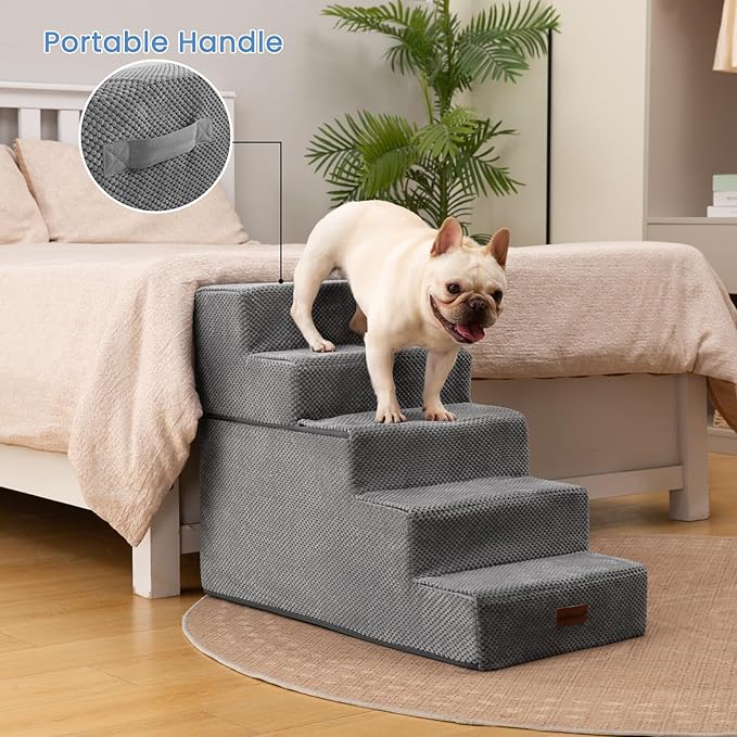 Aodisman Dog Stairs for High Bed 22.6" H,5-Step Dog Steps for Small Dogs and Cats,Indoor Non-Slip Balanced Pet Stairs are Suitable for Puppy,Older Cat,Grey