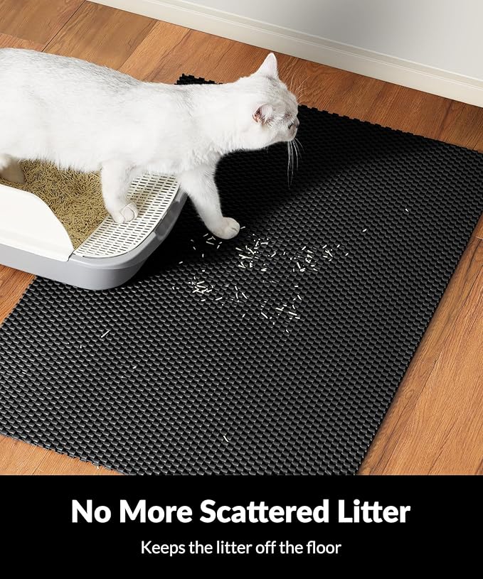 Cooyes Cat Litter Mat - Cut to Fit Any Place, 35"x23" Large Litter Trapping Mat for Litter Box, Easy to Clean, Waterproof & Non-Slip Kitty Pad, Scatter Control to Protect the Floor (Black)