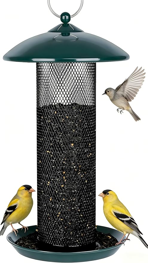 Gtongoko Finch Bird Feeders for Outdoors 2.5 LB Capacity Squirrel Proof Metal Mesh Tube Bird Feeders Thistle & Nyjer Seed Hanging Feeder, Green