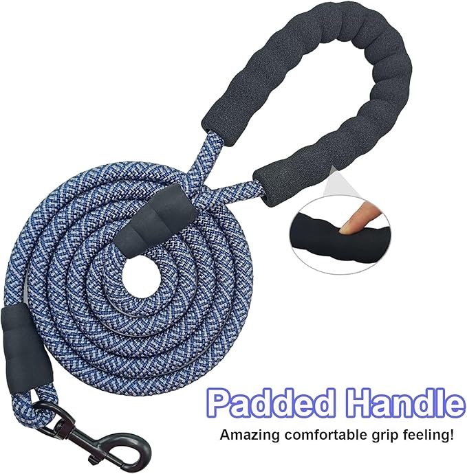 MayPaw Heavy Duty Rope Dog Leash, 6/8/10FT Nylon Pet Leash, Soft Padded Handle Thick Lead Leashes for Large Medium Dogs Walking Jogging (1/2" * 8', Navy)