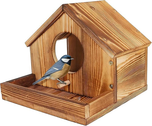 ‌Wooden Bird Nest House with Felt Cover-Detachable Hanging Hammock Bed for Parakeets, Budgies, Cockatiels, Lovebirds, Conures, Canaries, All-Season Perch Hideaway for Birdcage (Wood Color)