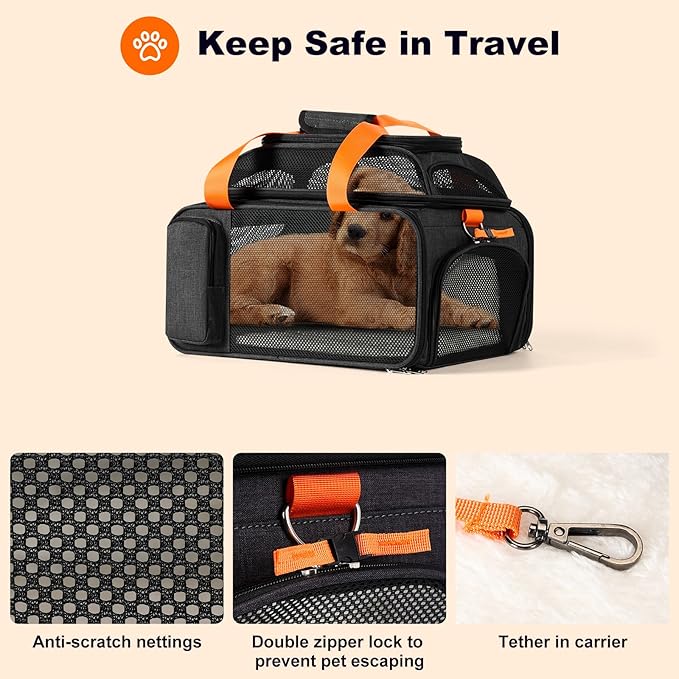 pidipiti 17x12.5x8.5 TSA Approved Expandable pet Carrier for Extra-Small Dog Under 6 lbs,Small-Medium cat Under 8 lbs,for jetblue and Other Airlines only Have 8.5'' Height Space underseat