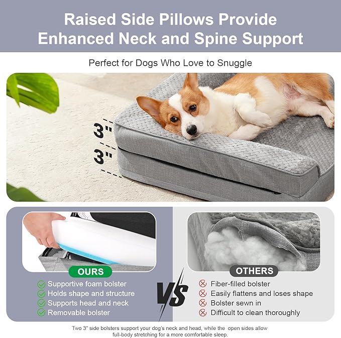 Rainmr Orthopedic Dog Bed Medium Size Dog, Memory Foam Dogs Bed for Medium Dogs, Washable Removable Cover, Nonskid Bottom, Waterproof, for Indoor, Outdoor, Crate ＆ Car Use, 35x23x6 Inches, Light Grey