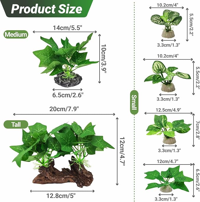 GOZILLA Silk Fish Tank Plants,Reptile Artificial Plant,Reptile Plants for Terrarium,Aquarium Decorations Accessories Set,Resin Driftwood Artificial Silk Aquarium Plant for Fish Tank.(11PCS/C-Set)