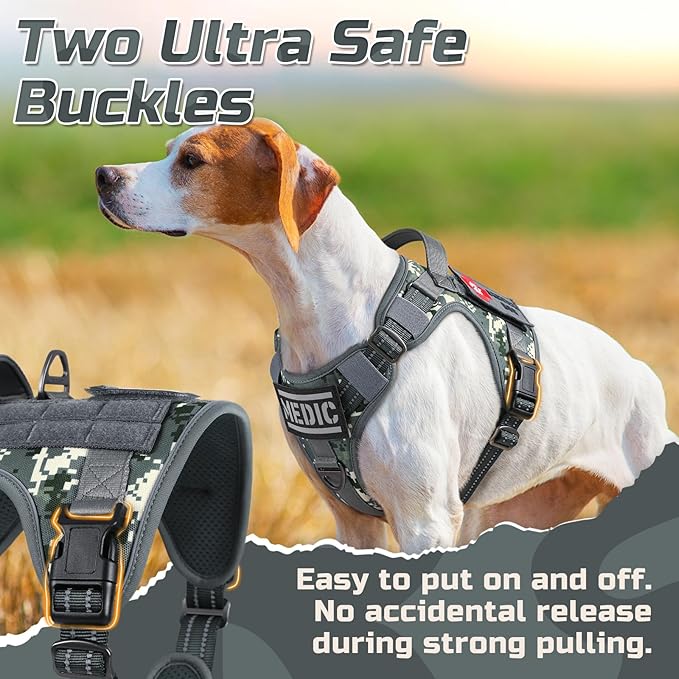 rabbitgoo Tactical Dog Harness for Large Dogs, No Pull Military Service Vest with Handle & Molle, Easy Control for Training Walking, Adjustable Reflective Straps, Dark Grey Camo, S