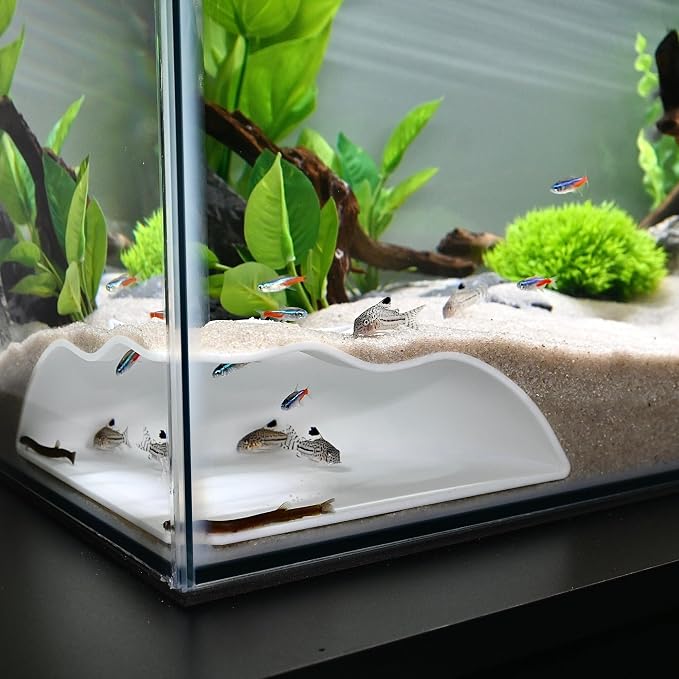 Aquarium Underground Corner Cave Natural Curve | Viewing Fish & Shrimp Under Gravel Tunnel | Fish Tank Decor Decoration Hideout Perfect for Corydora Catfish, Kuhli Loach, Pleco (White)