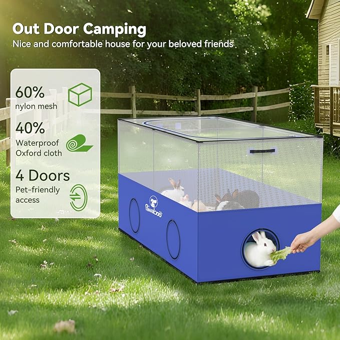 Pawaboo Small Animal Playpen, Foldable Pet Playpen Cage Tent for Puppy Kitten Guinea Pig Rabbit Chicken Hamster Indoor Outdoor Use, Pet Fence with Breathable Mesh Wall and Bottom, Blue