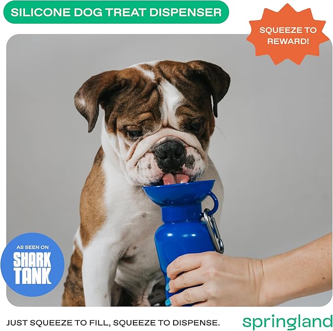Springer Dog Water Bottle | Portable Travel Drinking Feeder Dispenser for Dogs & Puppies | As Seen on Shark Tank | Leak-Proof Bowl | BPA-Free | Outdoor Walking, Hiking & Travel | 22oz Indigo