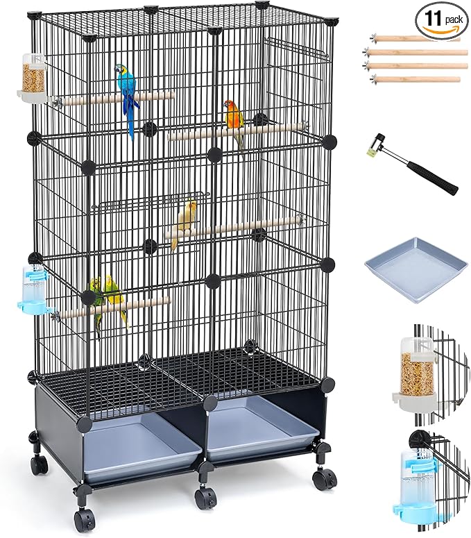 VISCOO Upgraded Encrypted 46-Inch Bird Cage, with Wooden Perches, Metal Parakeet Cage with Slide-Out Tray, Water Bottle&Feeder, Bird Cages for Parrot,Parakeets,Cockatiel,Lovebird,Small Mid-Sized Birds