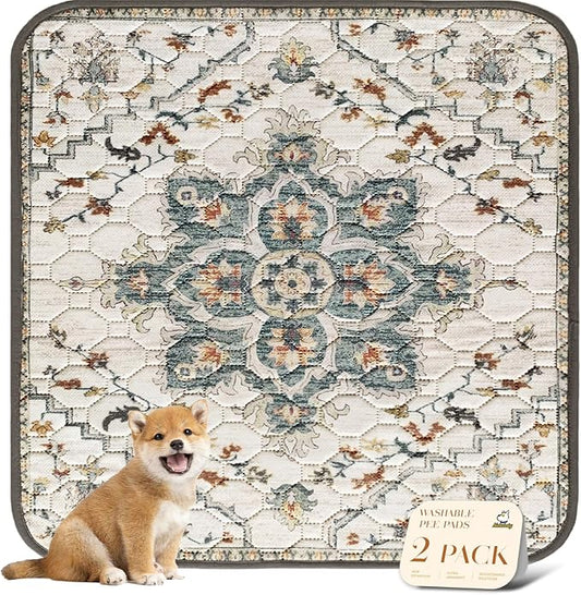 nunubaby Washable Pee Pads for Dogs, Stylish, Non-Slip and Leak-Proof Pee Pads. Reusable Potty Pads for Dogs for Crates and Floors.(Beige/Floral, 36" x36" )