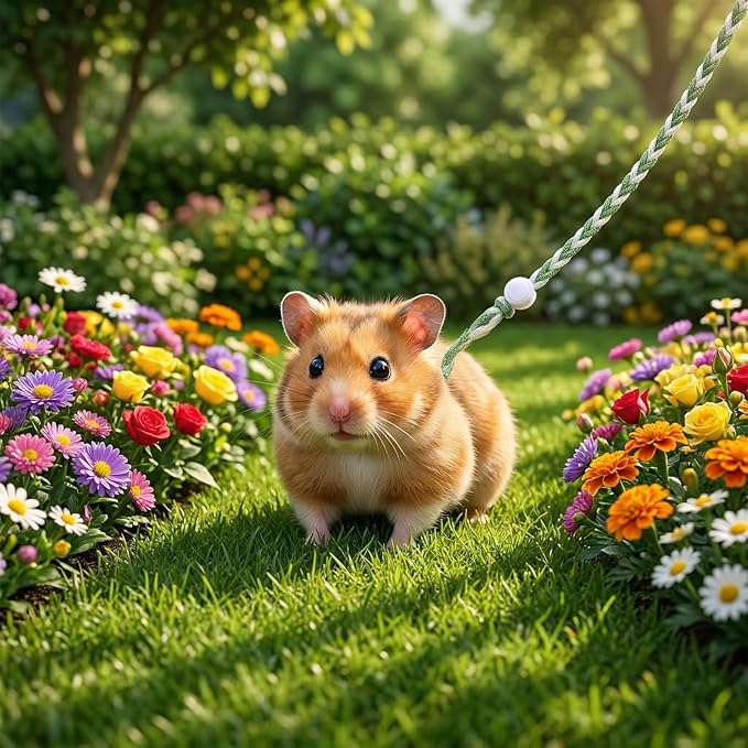 Hamster Leash, 3 Pcs Adjustable Leash Harness for Small Animals, Soft Lightweight Animal Leashes for Rabbits, Ferrets, Guinea Pigs, Chinchillas, Rats(Yellow, Blue, Green)