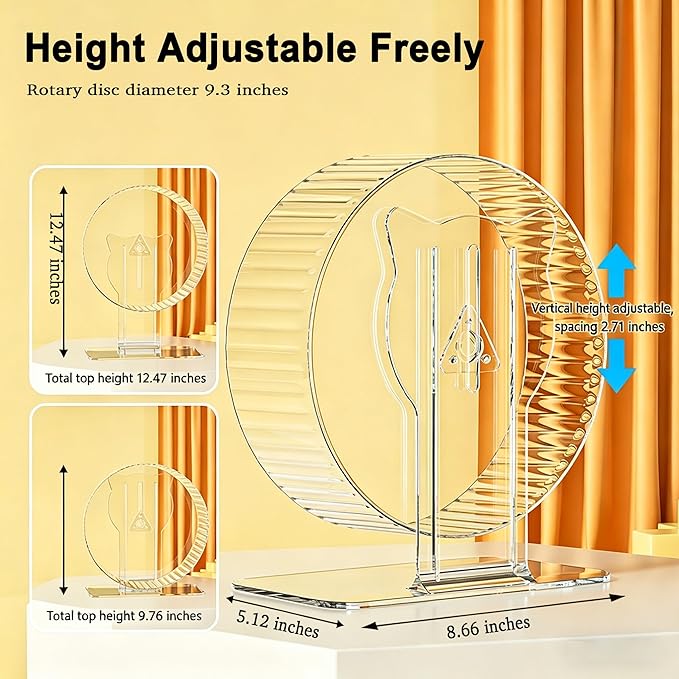 Silent Hamster Wheel 9.3", Quiet Spinner Running Wheel with Adjustable Stand & Non-Slip Track – Ideal Small Animal Cage Accessories for Hamsters Gerbils Dwarf Syrian Mice