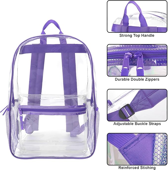 Trail maker Clear Backpack Heavy Duty with Padded Straps, Side Pockets for Kids, Boys, Girls, School, Stadium Approved Events