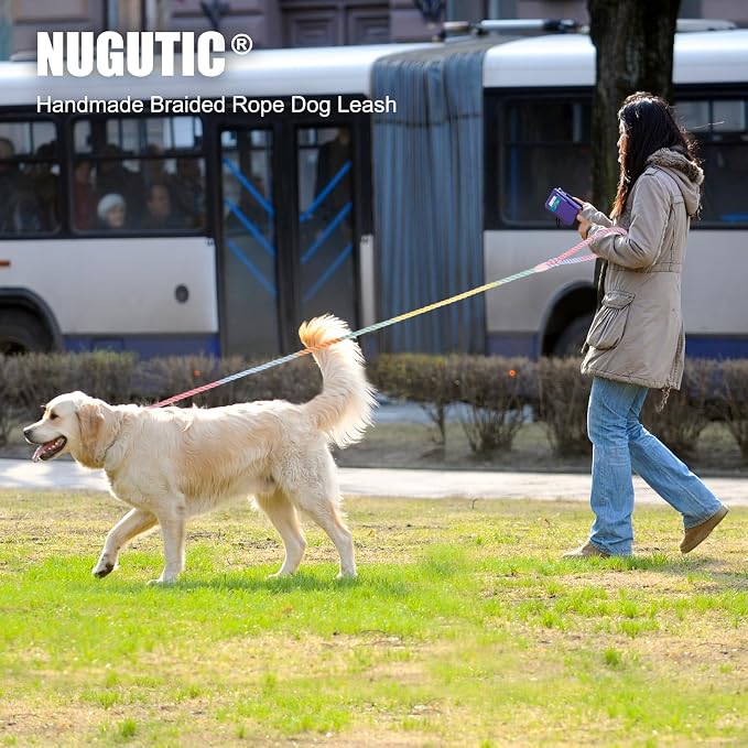Dog Leash 5 FT Handmade Braided Cotton Rope Leashes for Small Medium and Large Dogs, New Golden Heavy Duty Metal Clasp, Light Green