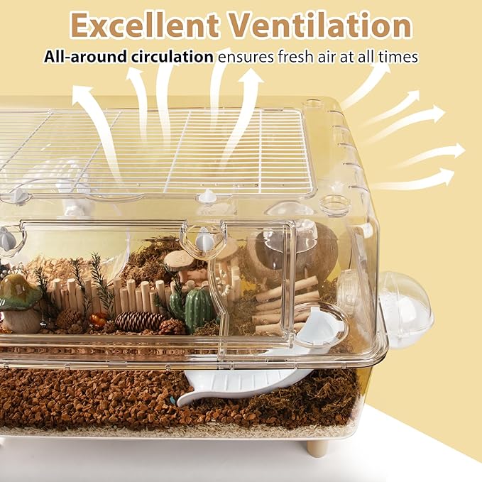 Large Hamster Cage,Crystal Clear Acrylic Hamster Cage with Stand,24.4''L*18.1''W*15.8''H Pet Mouse Cage for Pet Mice,Crystal Mouse Habitat,Hamster Enclosure with Modular Platform,Hamster Starter Kit