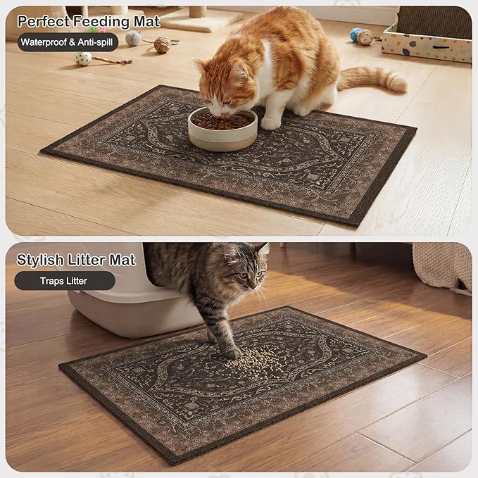 Glittme Cat Litter Mat with Non-Slip Bottom Litter Box Mat 24"X15" Litter Trapping Mat Easy to Clean Washable Cat Food Mat for Kitty,S