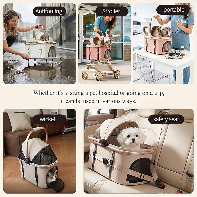 All-Terrain Pet Stroller for Small Medium Dogs & Cats,20 lbs Capacity - Portable Carrier with One-Touch Brake, Lightweight Foldable Design & Shock Absorption Wheels,Black