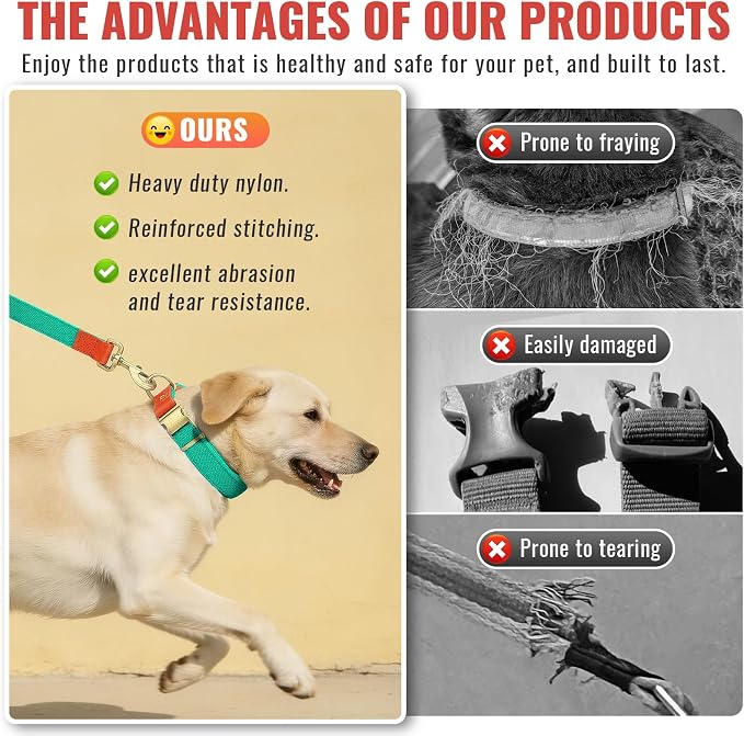 Dog Collar and Leash Set with Metal Quick Release Buckle, Adjustable, Breathable Nylon, Durable, Soft and Comfortable, No Pull for Walking and Training, Cyan, XL (16.9"-26")