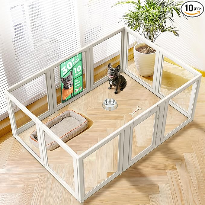 FXW AuraSpace Acrylic Indoor Dog Playpen for Small and Medium Dogs, 30 Inch, 10 Panels, White