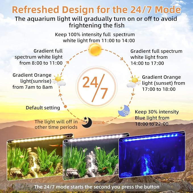 hygger LED Aquarium Light, 26W Full Spectrum Fish Tank Light with Multi-Color Timer DIY Mode 24/7 Natural Mode, Adjustable Brightness, Aquarium Plant Light with Extendable Brackets for 32~37IN Tank
