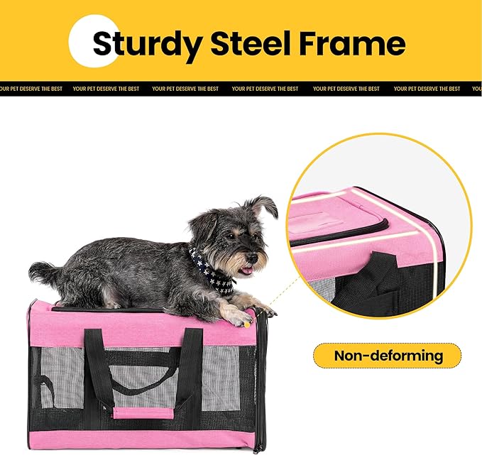 Conlun Dog Carrier Soft Sided, Large Cat Carrier with Inner Safety Leash, Pet Transport Carrier for Large Cats and Medium Dogs up to 20 Lbs, Collapsible Travel Puppy Carrier Bag -Pink L
