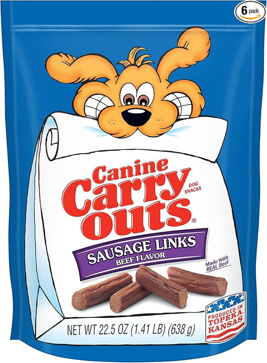 Canine Carry Outs Dog Treats, Sausage Links, 22.5 Ounce (Pack of 6), Made with Real Beef