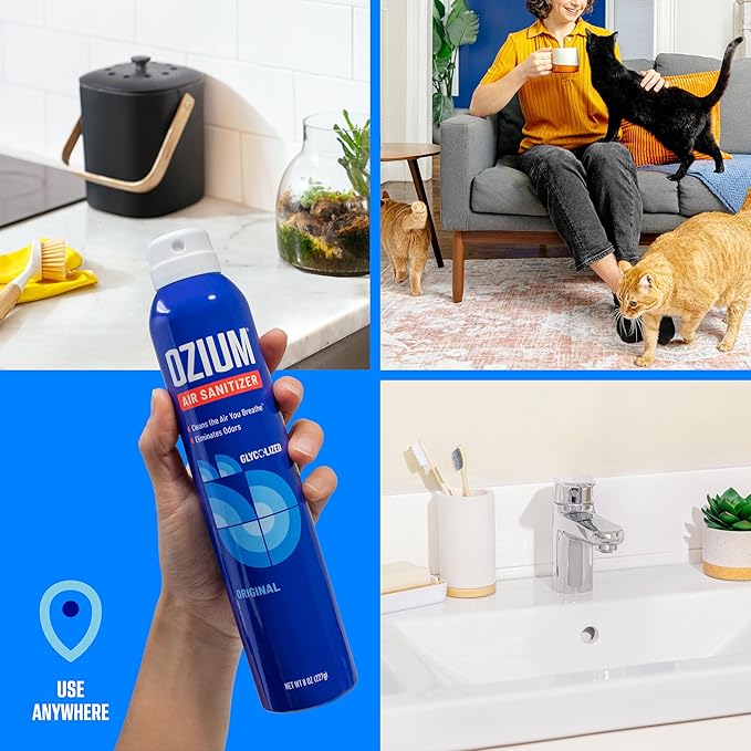 Ozium 805539-6 8 Oz. Air Sanitizer & Odor Eliminator for Homes, Cars, Offices and More - Original Scent, 6 Pack,Blue