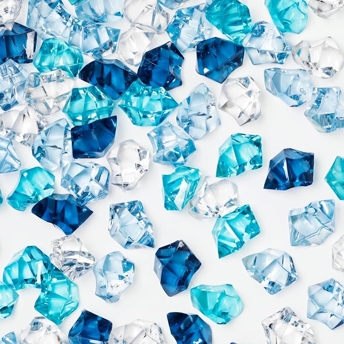 DomeStar 500 PCS Mixed Blue Fake Ice Rocks for Vase Fillers | Acrylic Diamond Gems for Aquarium Decor, Table Scatter, DIY Crafts, Ocean Decor