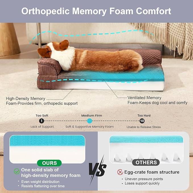 Rainmr Orthopedic Dog Bed Medium Size Dog, Memory Foam Dogs Bed for Medium Dogs, Washable Removable Cover, Nonskid Bottom, Waterproof, for Indoor, Outdoor, Crate ＆ Car Use, 35x23x6 Inches, Brown Grey
