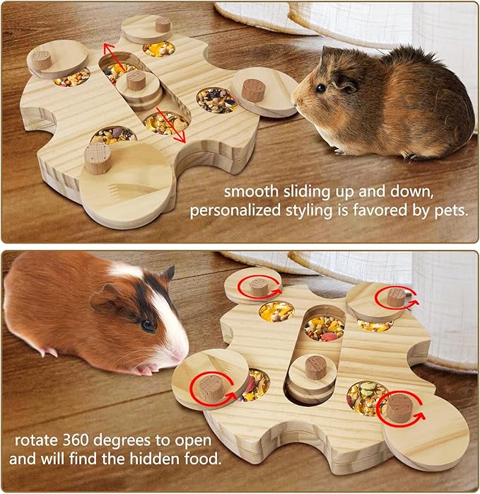 BNOSDM Hamster Foraging Toys Boredom Breaker Pet Rat Foraging Toys Bunny Puzzle Toys for Rabbits Interactive Bunny Toys Wooden Hamster Enrichment Toys for Guinea Pig Chinchillas Small Rodents,6-Hole