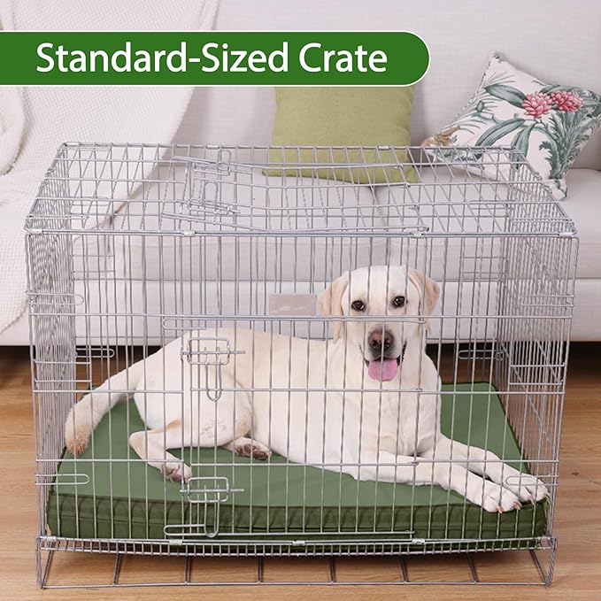 Vonabem Outdoor Dog Bed Waterproof Washable, XXL Crate Pad 48 Inch, Cooling Wipeable Leather Pet Beds with Removable Cover Reversible, Durable Anti-Slip Kennel Pads 47"x29" Green