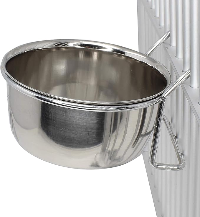 Bonka Bird Toys 800114 10oz Stainless Steel Hook Cup Water Food Treat Parrot Parrotlet Macaw Budgie